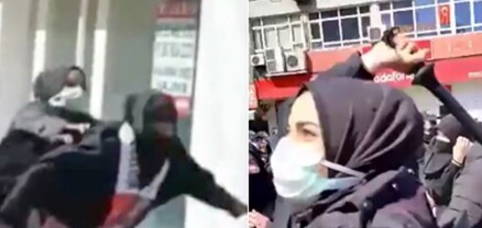 Թուրքիայում գլխաշորով կին ոստիկանը մահակով հարվածում է կին ցուցարարի. տեսանյութ