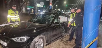 Երևանում BMW-ն բախվել է գովազդային երկաթե սյանը և հայտնվել կանաչ «գազոնում»․ կան վիրավորներ. shamshyan.com
