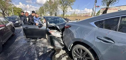 Երևանում ԱՄՆ դեսպանատան մոտ բախվել են 2 «Mazda»-ները, «Volvo»-ն, «Peugeut»-ն և «Hyundai Elision»-ը․ shamshyan.com