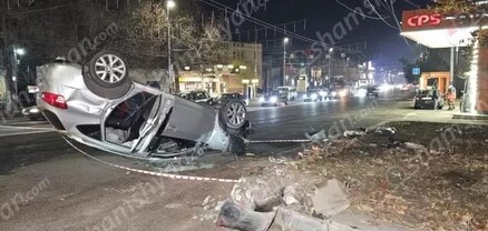 Երևանում Nissan-ը գլխիվայր շրջվել է. պատճառը եղել է Mercedes-ի կողմից վթարային իրավիճակ ստեղծելը. shamshyan.com