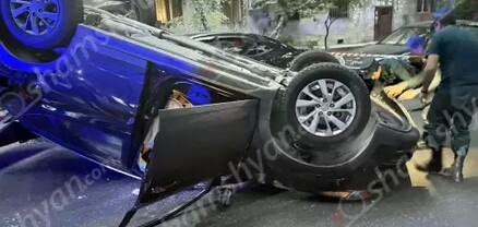 Երևանում Hyundai-ն բախվել է կայանված մեքենաներին և գլխիվայր շրջվել. վթարի վայր ժամանած կին վարորդը եղել է ոչ սթափ․ shamshyan.com