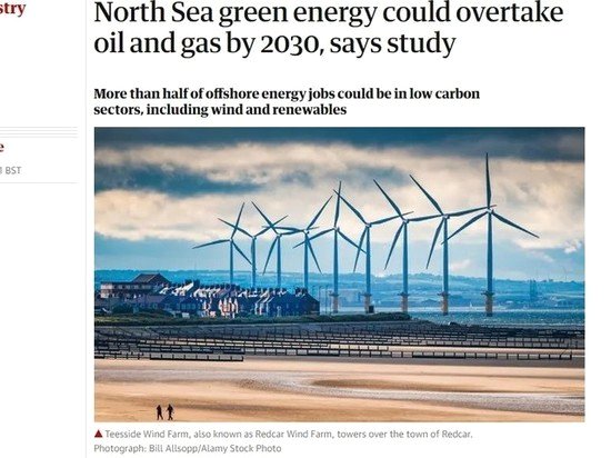 Հետազոտությունները ցույց են տվել, որ, մինչև 2030 թվականը Հյուսիսային ծովի կանաչ էներգիան կգերազանցի նավթին և գազին
