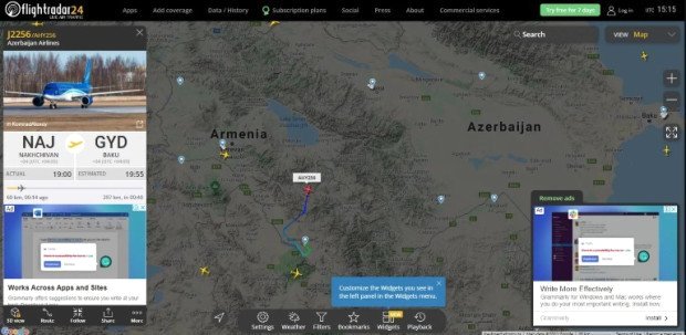 Ադրբեջանական AZAL ավիաընկերության ինքնաթիռը Հայաստանի օդային տարածքով թռիչք է կատարել Նախիջևանից Բաքու