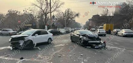 Ժողինստիտուտի դիմաց բախվել են Nissan Tida-ն, Nissan Altima-ն ու Ford Transit-ը. կա վիրավոր. shamshyan.com