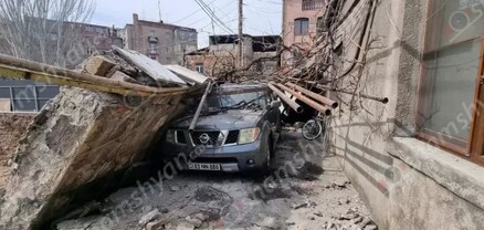 Երևանի կենտրոնում նոր կառուցվող շենքի պատը փլուզվել ու թափվել է բնակչի ավտոմեքենայի վրա, վնասել գազախողովակը. shamshyan.com