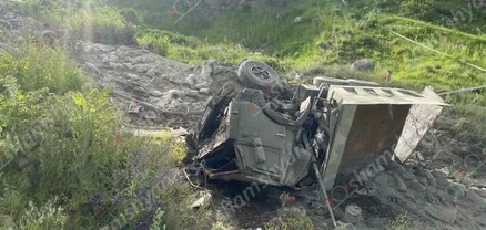 Սյունիքում «KamAZ»-ը բախվել է երկաթե արգելապատնեշին, 20 մ գլորվելով՝ կողաշրջված հայտնվել ձորում. կա վիրավոր. shamshyan.com