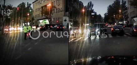 Խայտառակություն` Երևանի սրտում. պարեկների աչքի առաջ մեքենան դուրս է գալիս հանդիպակաց գոտի ու կարմիրի տակ անցնում խաչմերուկը