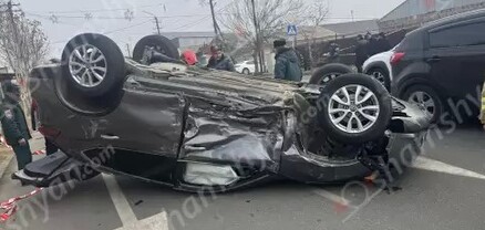 Արմավիր քաղաքում բախվել են Kia-ն ու Nissan-ը. վերջինը գլխիվայր շրջվել է, կան վիրավորներ. shamshyan.com