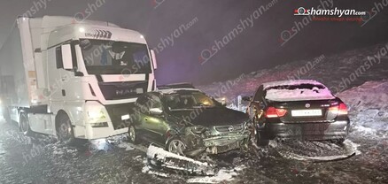Արտաշավանում բախվել են «BMW»-ն, «ՎԱԶ 2121»-ը, «Opel»-ը և «MAN» բեռնատարը․ shamshyan.com