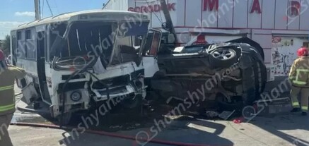Արմավիրում բախվել են «ՊԱԶ» ավտոբուսն ու Lexus-ը. վերջինը կողաշրջվել է. 9 վիրավորներից 3-ը երեխաներ են. shamshyan.com